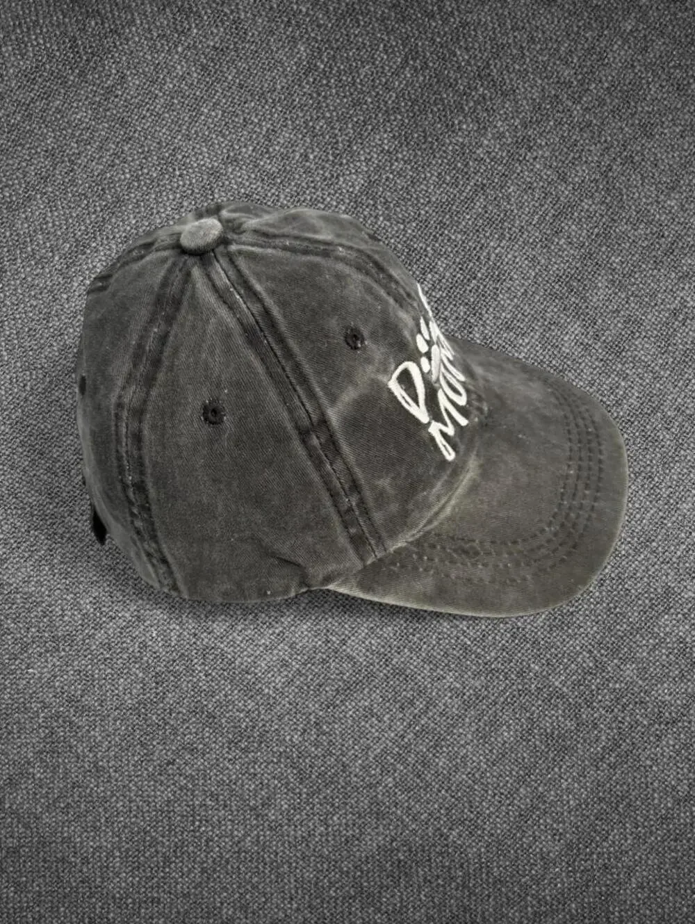 Dog Mom Distressed Black Cotton Baseball Cap
